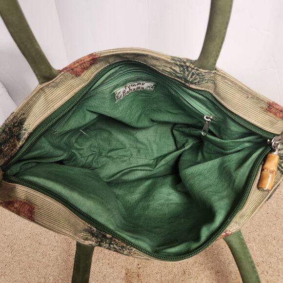 Tommy Bahama Palm Tree cream  Tapestry Purse Shoulder Bag green handles bottom - Picture 15 of 16